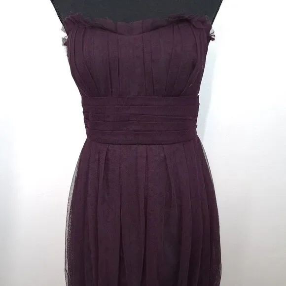 Vera Wang Maids Tulle Bubble Hem Strapless Back Zip Plum Color Dress - Picture 2 of 10